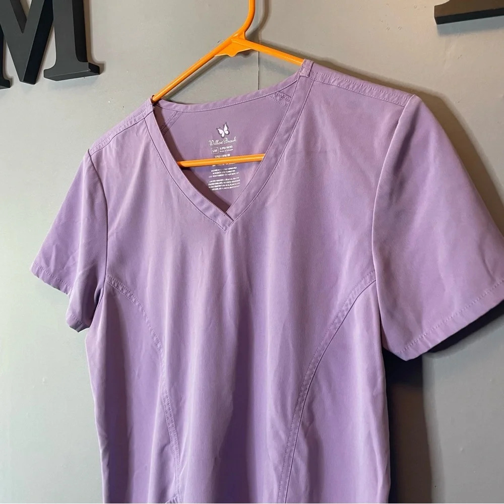 Willowbrook purple 2 pocket short sleeve scrub top women’s size small - Picture 2 of 10